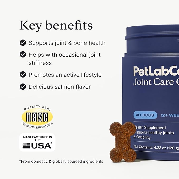 PetLab Co. Joint Care Chews - High Levels of Glucosamine for Dogs, Green Lipped Mussels, and Omega 3 - Dog Hip and Joint Supplement to Actively Support Mobility - Packaging May Vary - Salmon