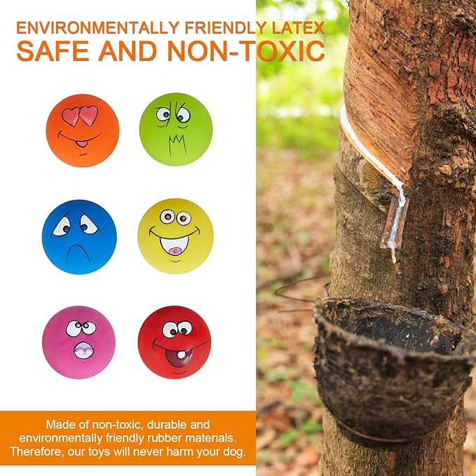 Dog Toy Squeaky Dog Toys Funny Face Chewing Latex Rubber Soft Fetch Play Interactive Dog Balls for Puppy Small Medium Pet Dog (6PCS)