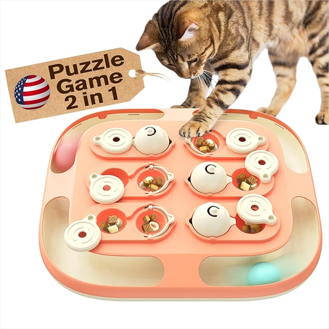 KADTC U.S. Brand & Design All in ONE -2 Levels of Challenge -2 Ways to Play Cat Treat Puzzle Toy & Track Balls for Indoor Cats Puzzles Feeder Kitten Stimulating Enrichment Toy Interactive Game