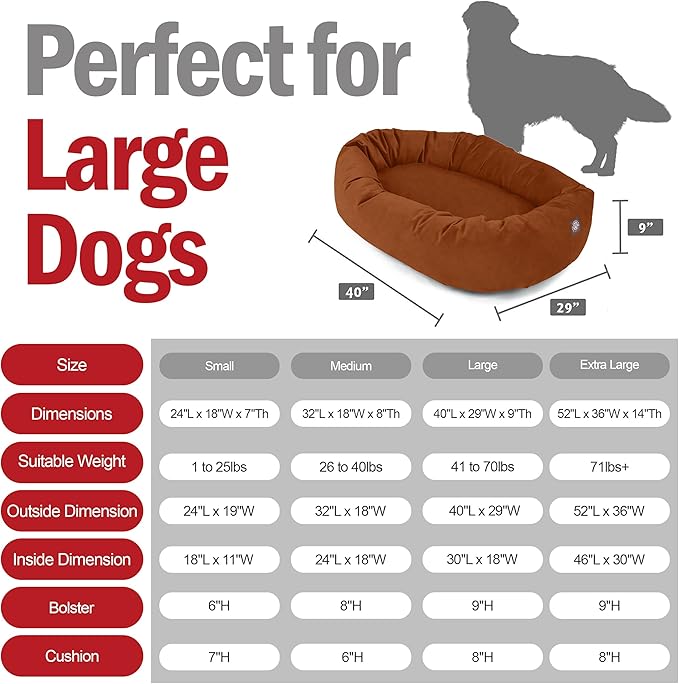 Majestic Pet 40 Inch Suede Calming Dog Bed Washable 40x29x9 (Inch) – Cozy Soft Round Donut Dog Bed with Spine Support for Dogs to Rest Their Head - Pet Bed Large – Rust (2025)