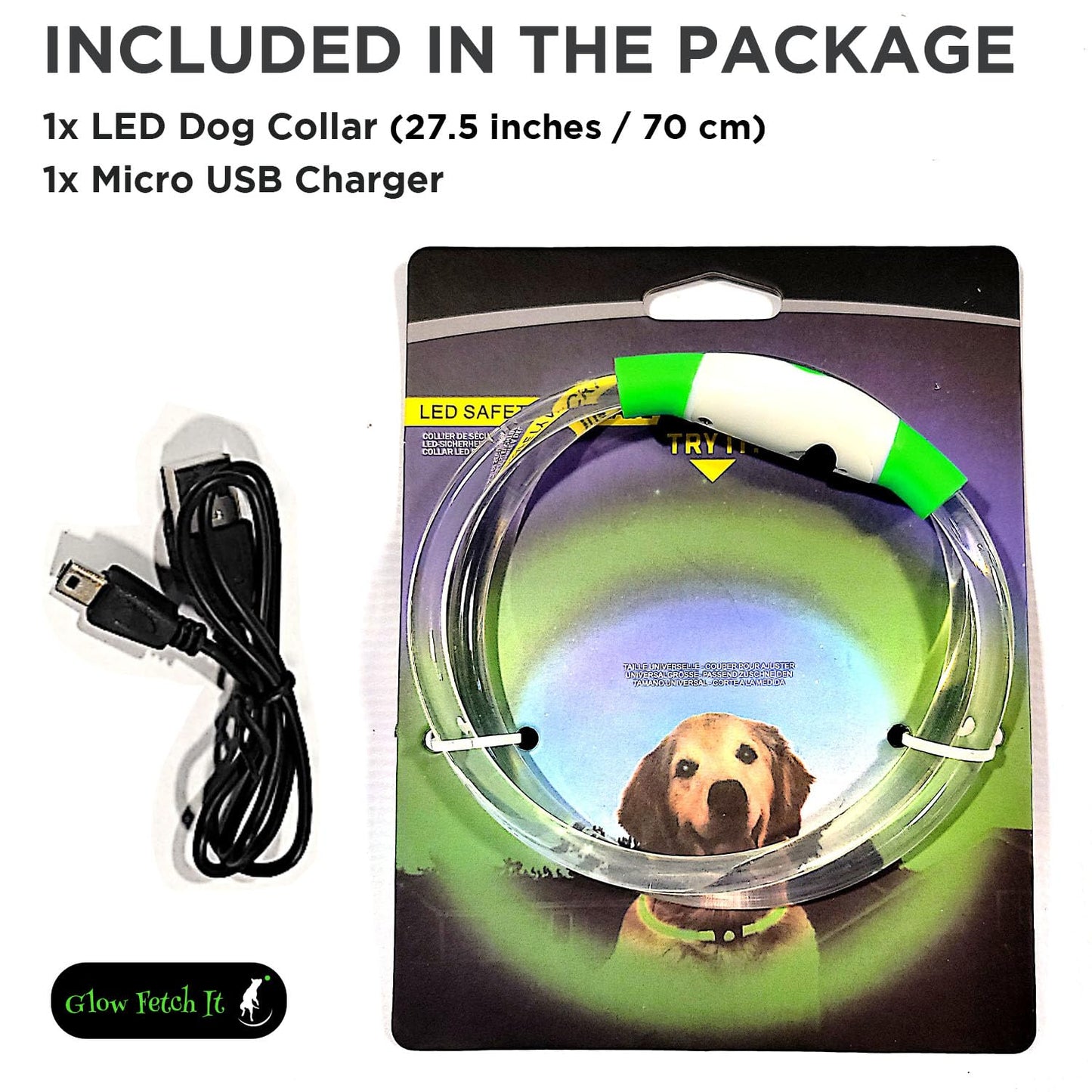 LED Dog Collar, Waterproof Light Up Dog Collar Rechargeable, Dog Safety Necklace for Night Walking, Adjustable Cut-to-Fit Silicone Collar Small Medium Large Dog 27.5” Cuttable (Green)