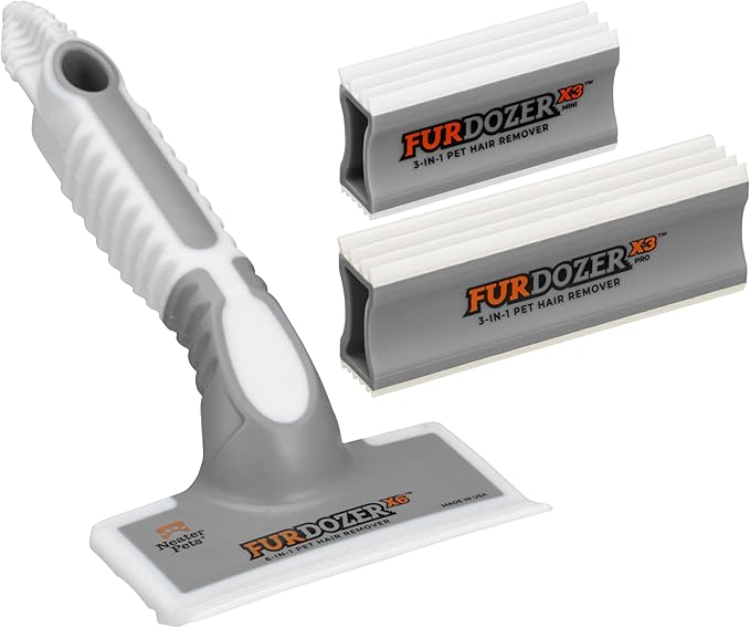 FurDozer X6 & X3 Bundle - Pet Hair Removal Tool & Car Detailing Dog Hair Remover for Carpet, Car, Couch, Bedding, & Furniture - Reusable Pet Fur Remover & Carpet Scraper for Animal Fur & Lint, Grey