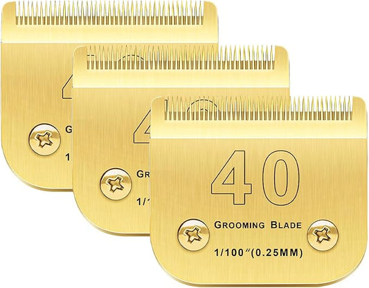 40 Blades Dog Grooming Blades Compatible with Andis/Oster A5/Wahl KM-10 Series Dog Clippers Replacement Blades,Detachable Dog Clipper Blades(Gold,40#/3PCS)
