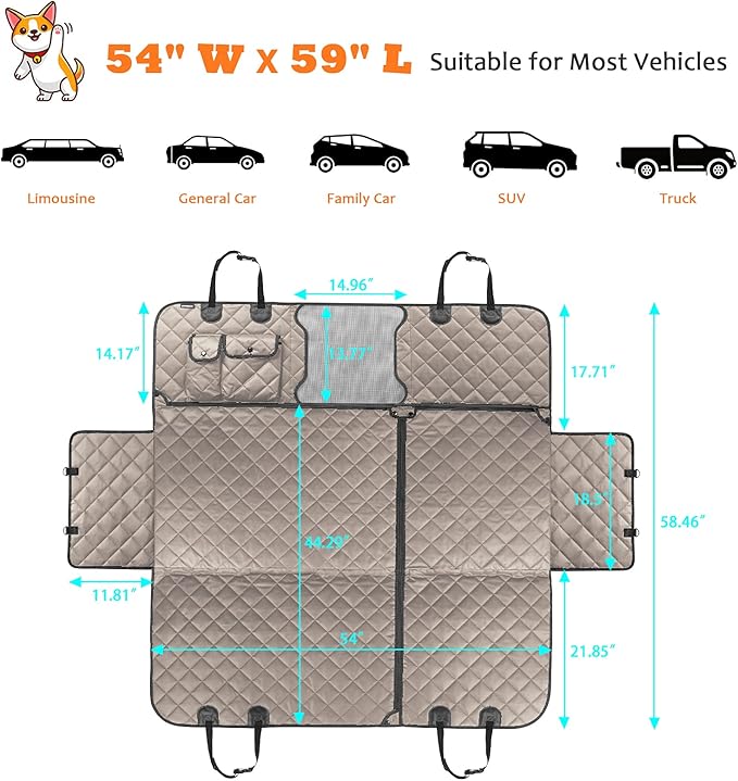 URPOWER 6-in-1 Dog Car Seat Cover for Back Seat, Waterproof Dog Car Hammock with Mesh Window, Non-Slip Pet Backseat Protector for Cars, Trucks and SUVs
