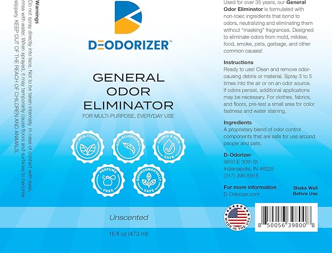 General Odor Eliminator for Multi-Purpose Everyday Use - Air & Surface - Neutralizes Odors, Unscented - 16oz Spray