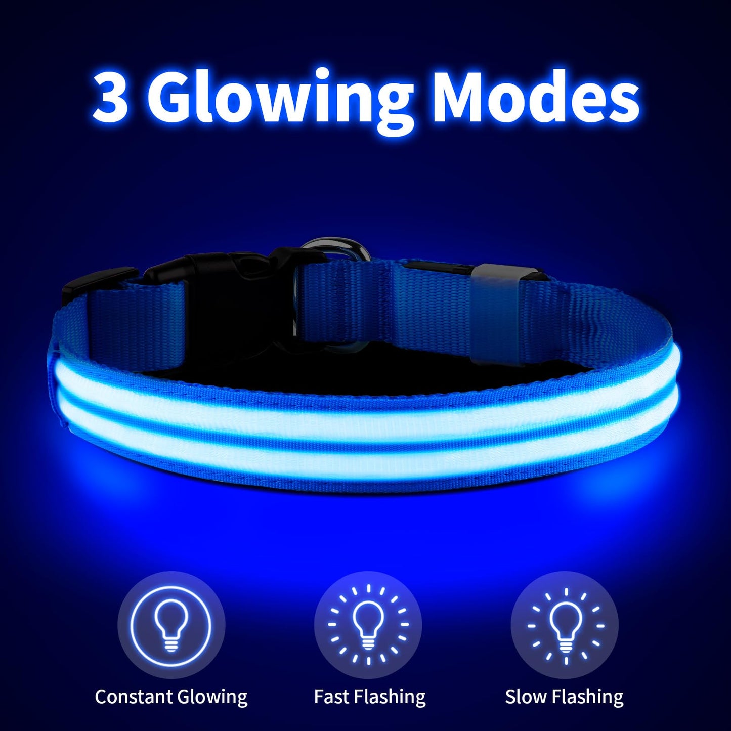 PcEoTllar Lighted Dog Collars for Night, Light Up Dog Collar Rechargeable Water-Resistant Flashing LED Dog Collars Safety Glow in The Dark Dog Collars Light for Large Small Medium Dogs