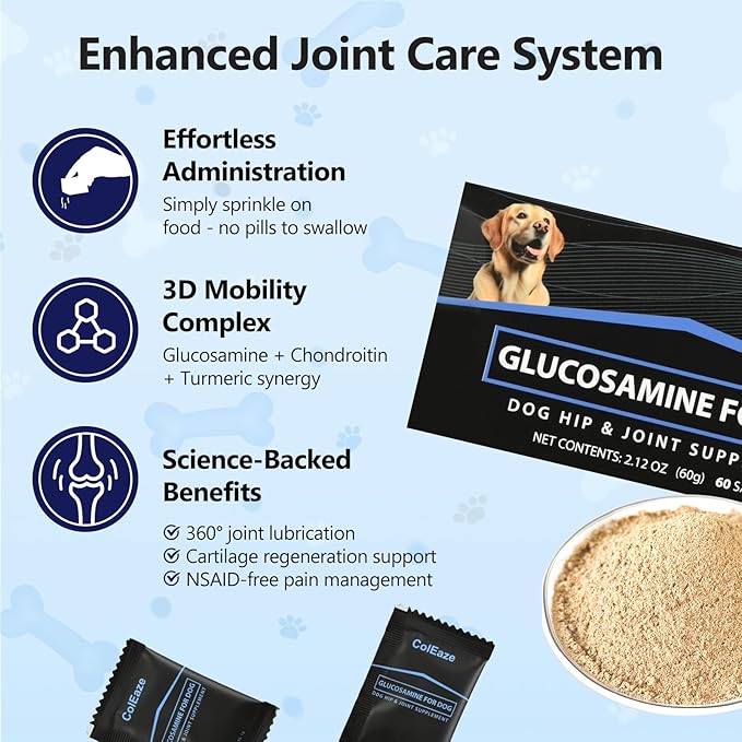 Glucosamine for Dogs - Dog Joint Supplement Powder, MSM & Turmeric - Joint Pain Relief, Mobility Support for All Ages & Breeds - 60 Ct. Box