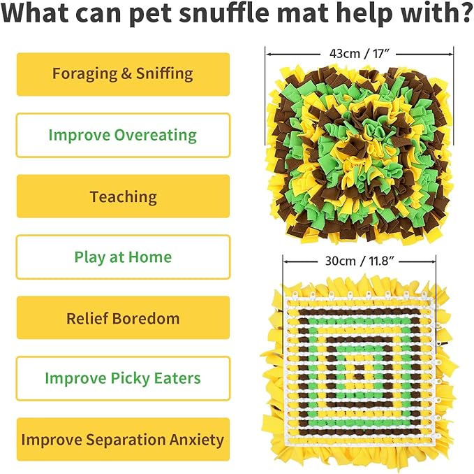 Pet Snuffle Mat for Dogs, Dog Feeding Mat, Nosework Training Mats for Foraging Instinct Interactive Puzzle Toys (Yellow&Brown&Green)