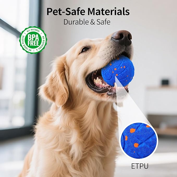 SCHITEC Interactive Dog Toys Ball Smart Automatic Bouncing Moving Rolling Vibrating Ball Motorized Pet Chase Toys for High Energy Medium Large Dogs (Blue)