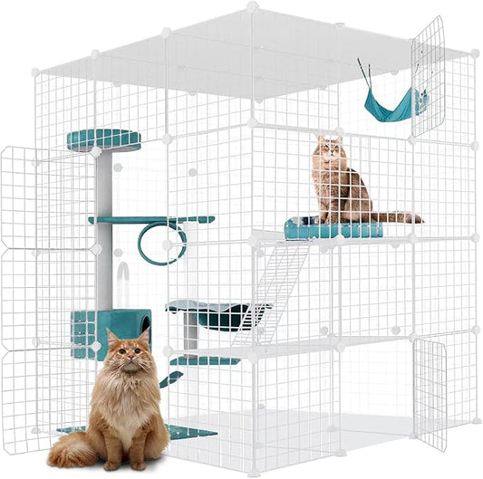 Large Cat Cage Enclosure Indoor DIY Cat Playpen Pet Home Small Animal House Detachable Metal Wire Kennels Crate Large Exercise Place Ideal for 1-4 Cat, White (41x41x55-White)