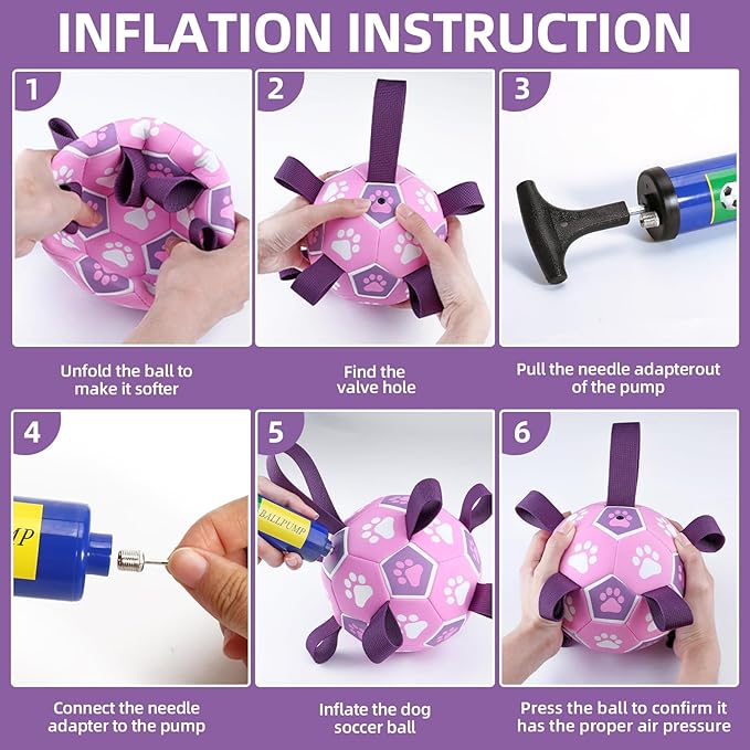 QDAN Dog Toys Soccer Ball with Straps - Durable Balls for Small Medium Dogs, Beach Pool Water Toy Dog Tug Toys for Tug of War, Puppy Pet Birthday Gifts (6 Inch)