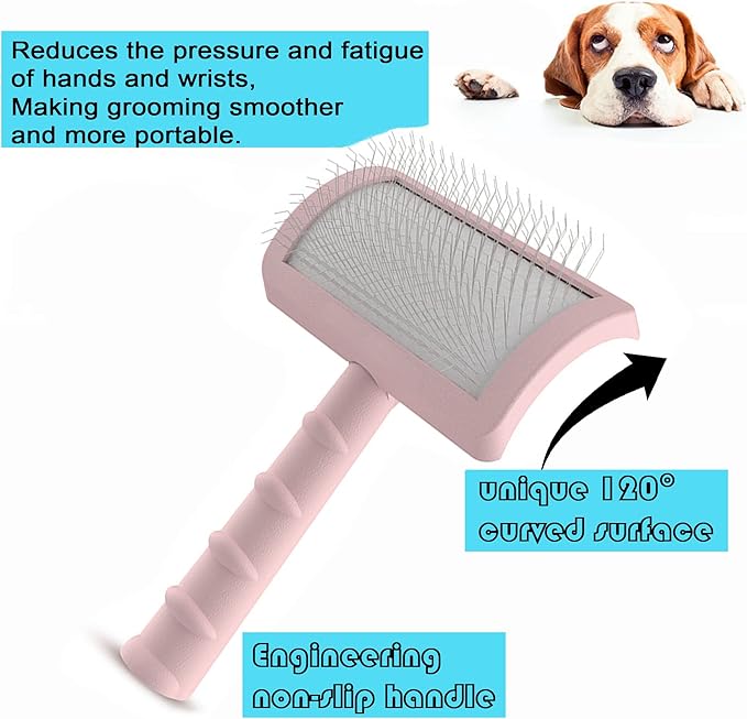Large Slicker Brush for Long Haired Dogs & Cats, Extra Long Pin Shedding Brush for Thick Undercoat, Curly Hair, 25mm(1"), Pink