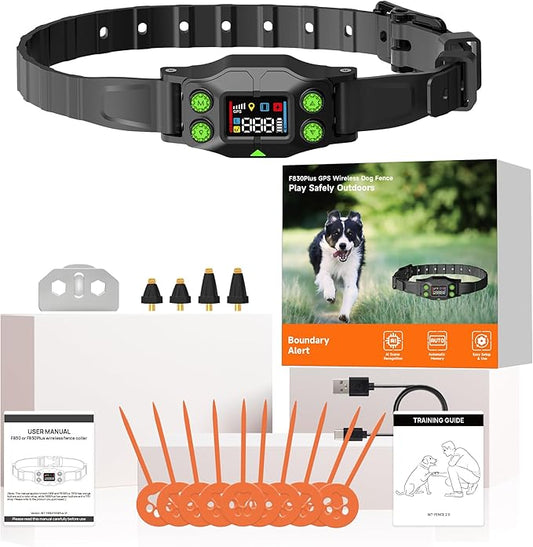Invisible Fence for Dogs GPS Dog Wireless Fence – No Transmitter, No App, IPX7 Waterproof Rechargeable Collar, Adjustable Radius 75–2995 ft, for Medium/Large Dogs, Indoor/Outdoor Use