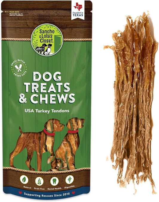 Gourmet USA Turkey Tendons by Sancho and Lola’s (4 Ounces) 100% Natural and 100% American Dog Chew Treat - A Healthy Snack for Healthy Pups