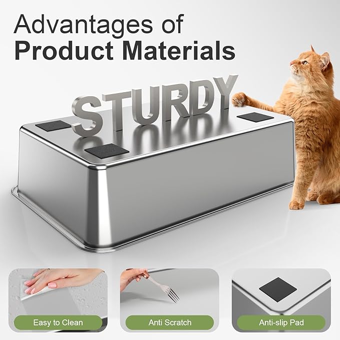 Stainless Steel Cat Litter Box with Lid, XL Extra Large Kitty Litter Box, Enclosed Top Entry Metal Litterbox for Big Cats, Easy Cleaning, Anti-Leakage & High Sided with Mat, Aisle & Scoop, Beige