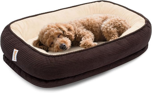 Orthopedic Dog Bed for Medium Size Dog Washable Cover, Egg Crate Foam Cat Bed for Senior Cat,Oval Kennel Bed, Pet Couch Bed with Four Sided Bolster, Removable Washable Cover Non-Slip Bottom, Brown