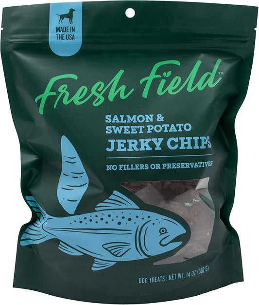 Fresh Field Salmon & Sweet Potato Jerky Chips, 14 oz – All-Natural Dog Treats, USA Made, Omega-3 Rich, Supports Health