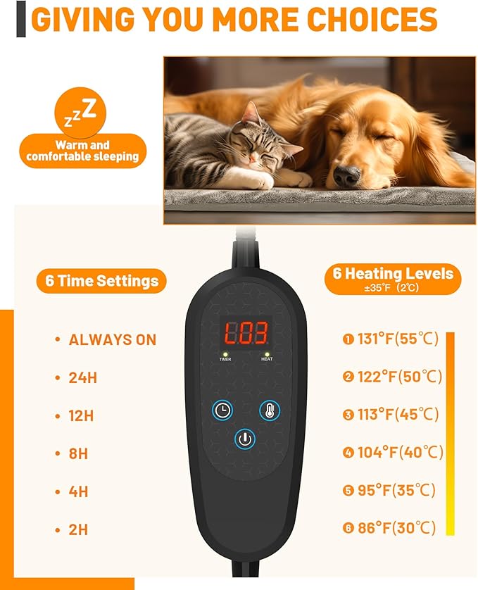 Large Pet Heating Pad Temperature AdjustmentAnti-bite Puppy with Timer Cat Dog Heating Pad Indoor Waterproof Pet Warming Pad Electric Heated Bed Mat Dog