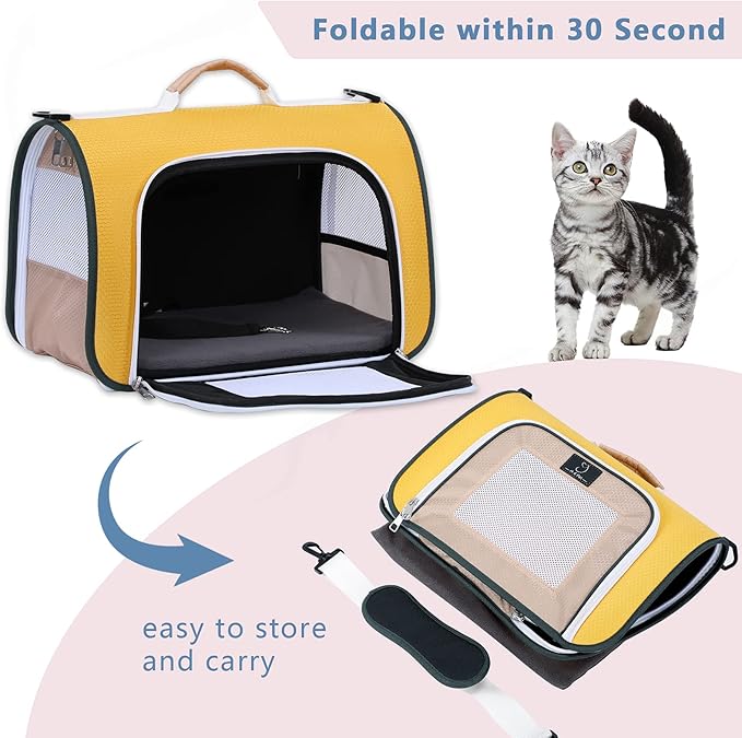 A4Pet Airline Approved Pet Carrier, Suitable for Cats, Puppies Under 18 lbs, Soft-Sided Dog Travel Carrier Collapsible and Easystore, 17" x 11" x 11", Yellow & Black