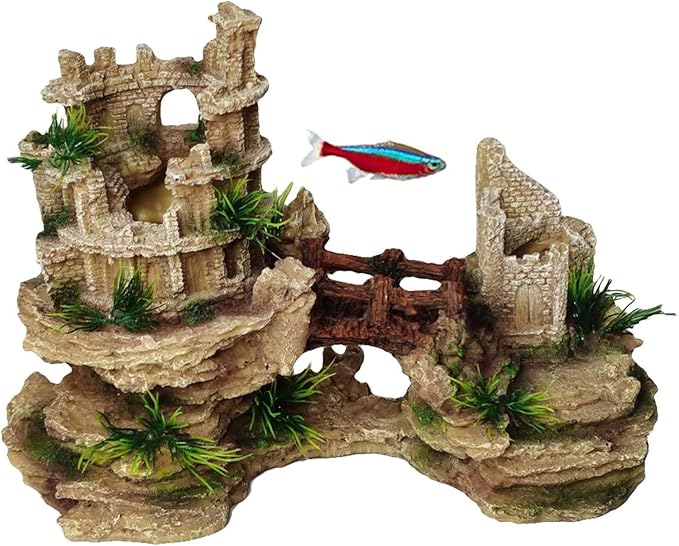 Hamiledyi Aquarium Antique Roman Column Castle Stone Cave Decorations, Fish Tank Artificial Resin Ruins European Ornaments, Large Landscaping for Betta Hide Play