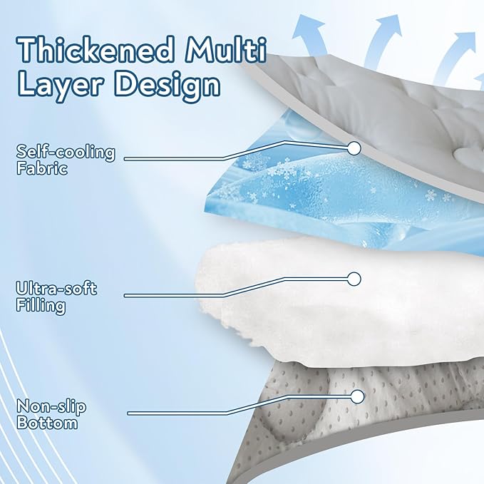 Magik & Kover Summer Dog Cooling Mat, 2 Pack 42" x 28" Indoor Outdoor Cooling Mat for Dogs Large, Machine Washable Thickened Non-Slip Cool Pad for Dogs Cats, Grey