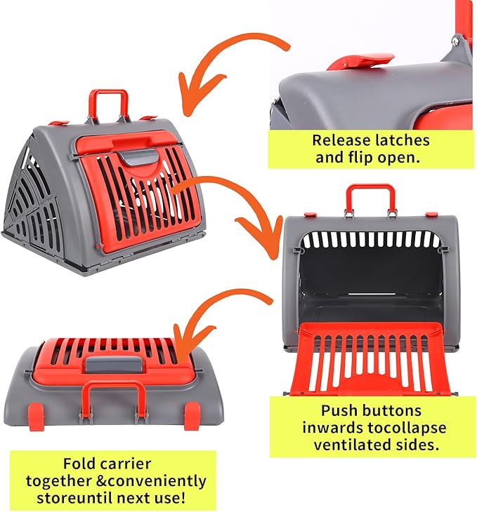 Foldable Travel Cat Carrier 14 * 14 * 18 inches Sport Designs Plastic Carrier, Red