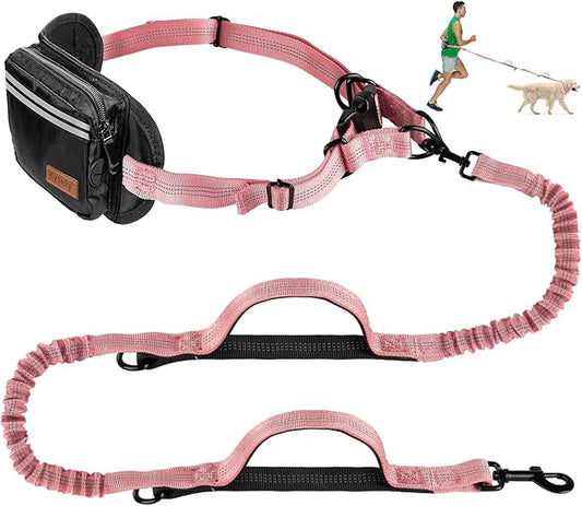 Kytely Hands Free Dog Leash with Zipper Pouch, Wide Padded Waist Dog Running Leash, Dual Padded Handles, Retractable Bungee for Walking Jogging Training Hiking