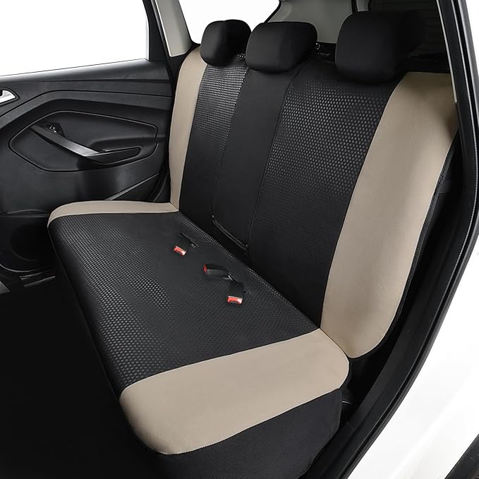 Flying Banner Neoprene Rear Bench car seat Covers car seat Protectors Split 40/60 60/40 (Beige & Black, Neoprene)