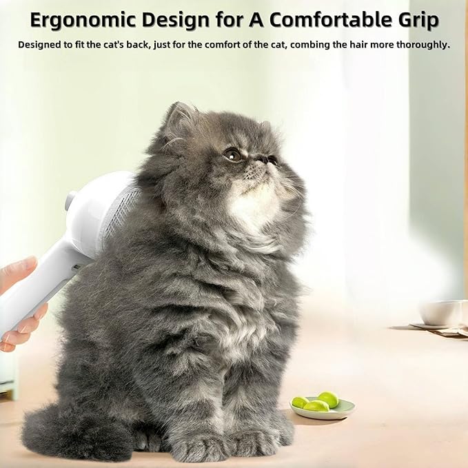 Cat Steam Brush for Indoor Cats - 3 in 1 Steam Brush for Cats with Mist Spray, Self Cleaning & Pet Hair Removal, Gentle Cat Grooming Tool for Shedding (Pink)