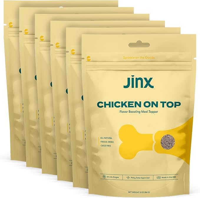 Jinx Chicken Dog Food Topper, Flavor Boosting Meal Topper with Freeze-Dried, Cage-Free Chicken, No Fillers, for All Lifestages, 3oz, 6 Pack
