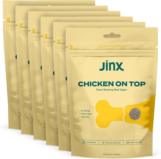 Jinx Chicken Dog Food Topper, Flavor Boosting Meal Topper with Freeze-Dried, Cage-Free Chicken, No Fillers, for All Lifestages, 3oz, 6 Pack