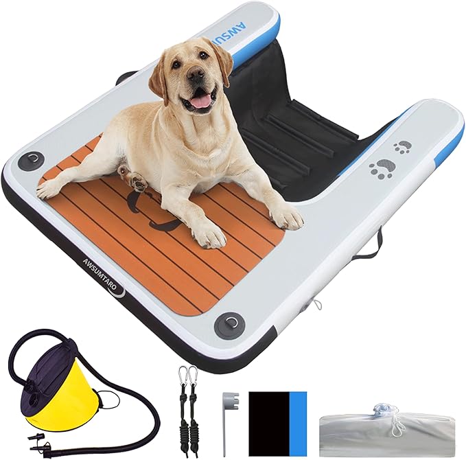 Inflatable Dock, Load-Bearing 200 pounds, Dog pet ramp, Suitable for Swimming Pools, Boat Docks, Lakes, Beach use Water Sports Platform.