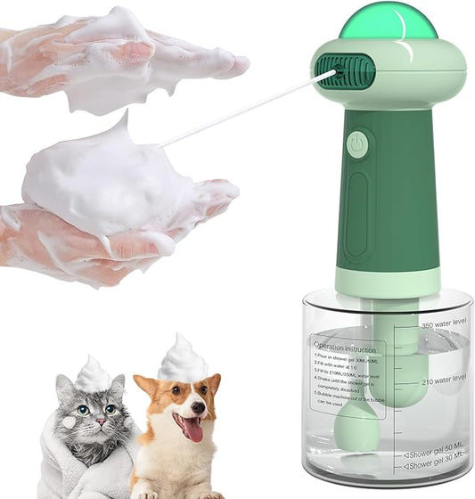 Dog Shampoo Dispenser, UFO Dog Shampoo Sprayer, Electric Foaming Shampoo Dispenser for Dog and Cat Washing, for Bathtub, Kitchen Sink, Bathroom Cleaning, Green