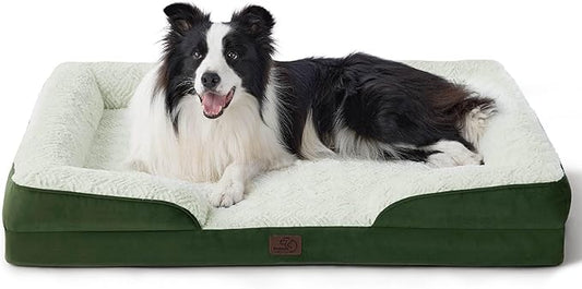Bedsure Orthopedic Dog Beds Large Sized Dog - Washable Large Dog Cat Bed Waterproof, Comfort Dogs Couch Sofa with Washable Removable Cover, Pet Bed with Nonskid Bottom, Plush-Green, 35"