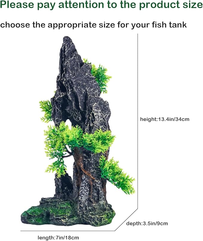 Large Fish Tank Decorations - Mountain View Aquarium Ornament with Tree House Cave Bridge,Mountain E