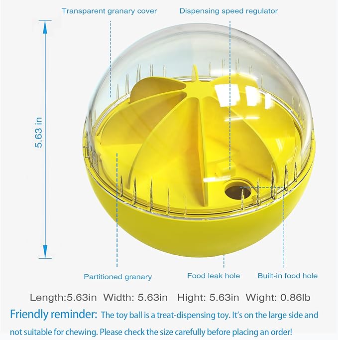 Dog Treat Ball, Dog Food Puzzle Slow Feeder Interactive Squeaky Mental Stimulation Toys, Cat Treat Dispenser Puzzle Toys Active Rolling Balls for Medium/Large Dog Breeds