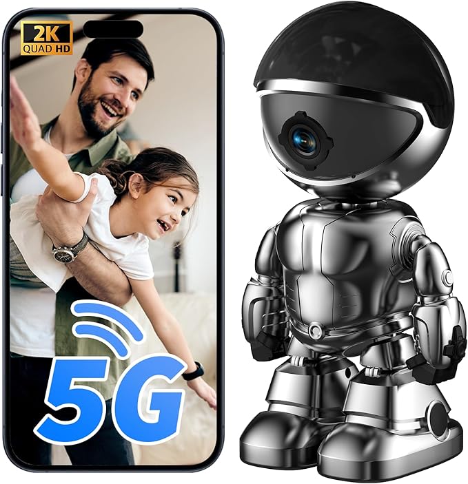 Indoor Camera 2K HD 5G/2.4Ghz WiFi Pet Robot Camera Motion Detection and Alarm,Two-Way Talk,Color Night Vision, Nanny Cam Compatible with Alexa（Black）