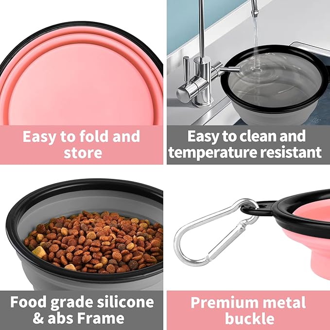 Collapsible Dog Bowls - 2 Pack Large Size for Large/Medium Dogs, Portable Travel Water Bowl with 2 Carabiners