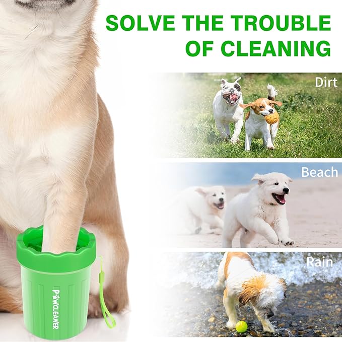 Comotech Portable Pet Paw Washer - Silicone Brush with 3 Absorbent Towels for Small Dog Breeds (Green)