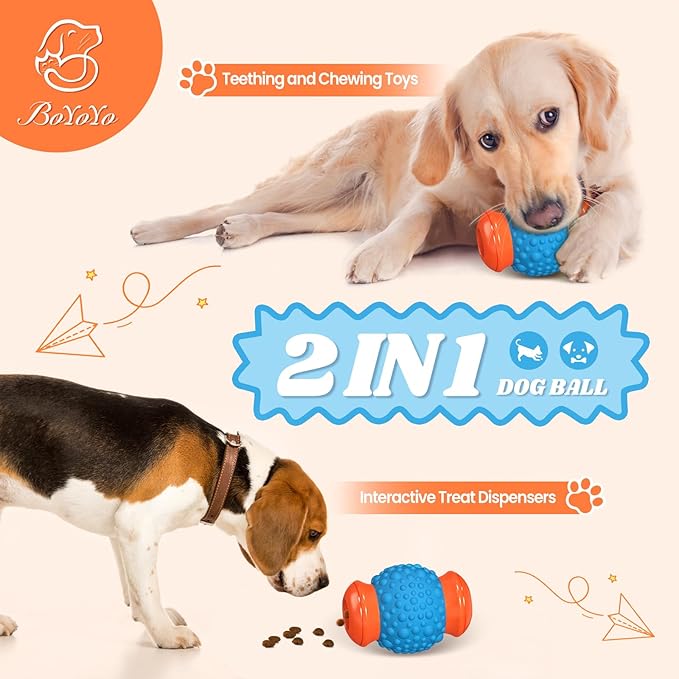 Interactive Dog Toys Treat Dispenser - Slow Puzzle Feeder for Large Dogs, Durable Rubber Chew Toys, Mental Stimulation for Anxiety Relief & Boredom