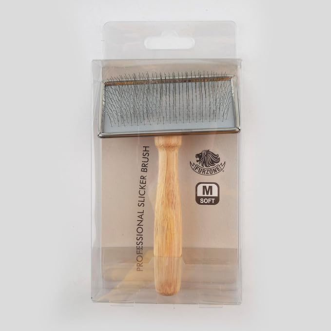 Wooden Slicker Brush - Stainless Steel Soft Pins for Pet Grooming (Size M)