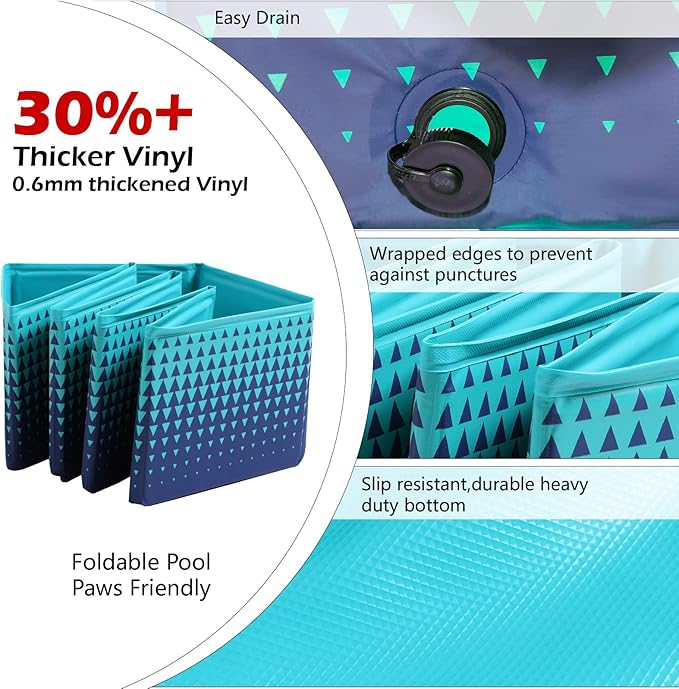 Jasonwell Foldable Dog Kiddie Pool - Hard Plastic Kids Paddling Pool Toddler Baby Swimming Pools for Backyard Collapsible Whelping Box Pet Doggie Cats Wading Pools Bathtub for Puppy Large Dogs 97In