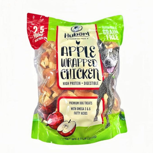 Hubert Pet Gourmet Chicken Wrapped Apple Bites, Low Ingredient Healthy Dog Training Snacks, Low Fat, High Protein, 2.5 lbs