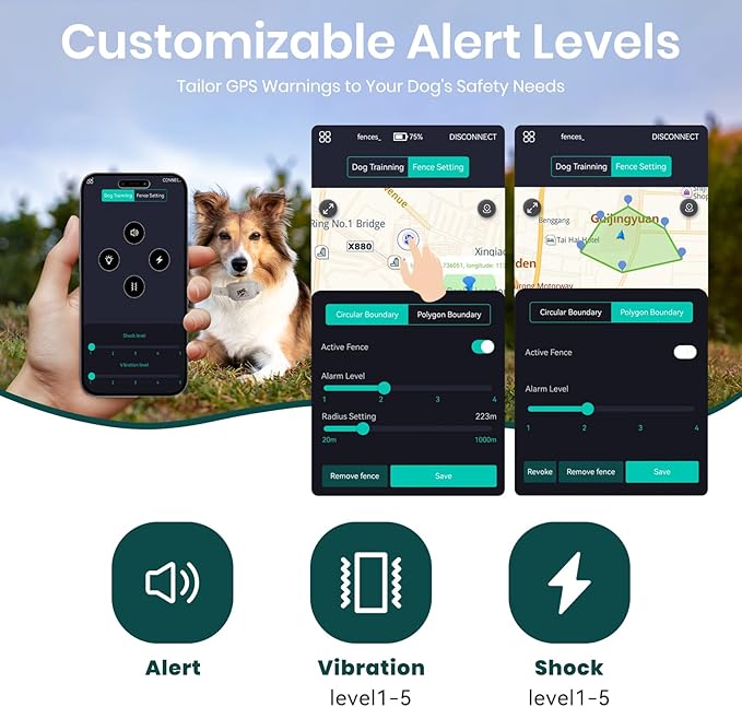 GPS Electric Dog Fence - Wireless Containment System with Free App, Customizable Boundaries & Waterproof Training Collar. Waterproof SmartPortable Fence for Outdoor Use, Suitable for Most Dogs