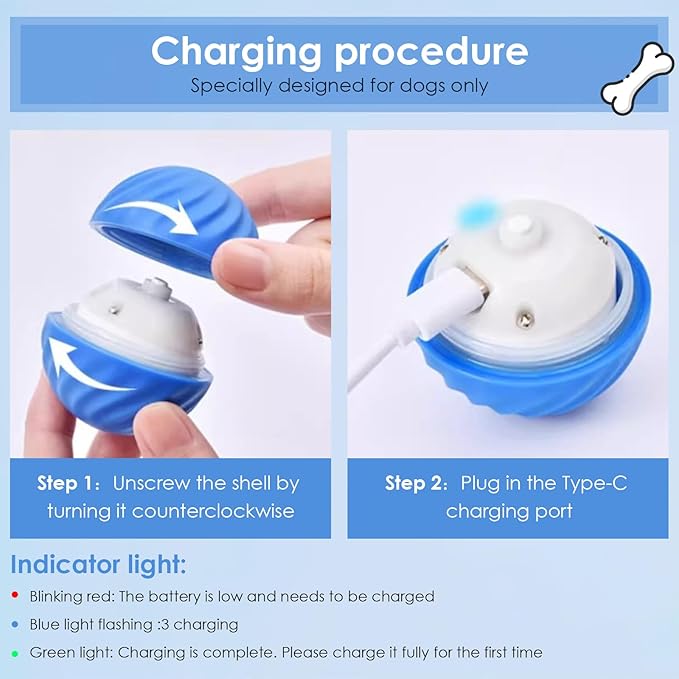 Interactive Dog Toy Ball - Automatic Moving, Bouncing, Rotating With USB Rechargeable - for Small/Medium/Large Dogs, Active Self Rolling Enrichment