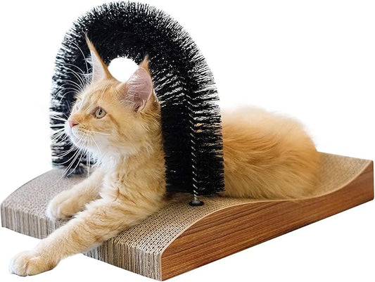 FUKUMARU Cat Self Groomer, 2.0 Version Cat Arch Face Scratcher with Scratcher Pad, Cats Back Grooming Massager Toy Brush for Indoor Kitten and Small Dog