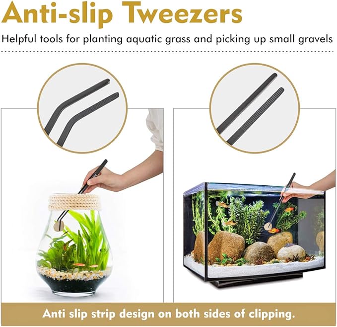 hygger Long Stainless Steel Premium Aquarium Tools, 4 PCS Aquatic Plant Tweezers Scissors Spatula Kits Comes with 1 Cleaning Cloth, for Fish Tank Starters