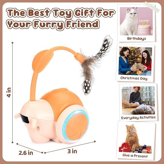 SlowTon Cat Interactive Toy for Indoor Cats - Remote Control Automatic Smart Moving Cat Toys with 2 Modes, Rechargeable Kitten Feather Toys for All Breeds of Bored Cats(Orange)