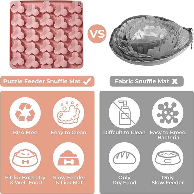 Snuffle Mat for Dogs, Lick Mat for Dogs to Slow Down Eating, Dog Puzzle Toys for Large and Medium Breed Dogs, Silicone Dog Bowls for Dry, Wet, Raw Food, Pink