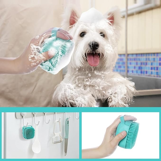 Generic Pet Dog Bath Brush Gentle Soap Dispenser Massaging Bath Grooming Soft Silicone(Blue)